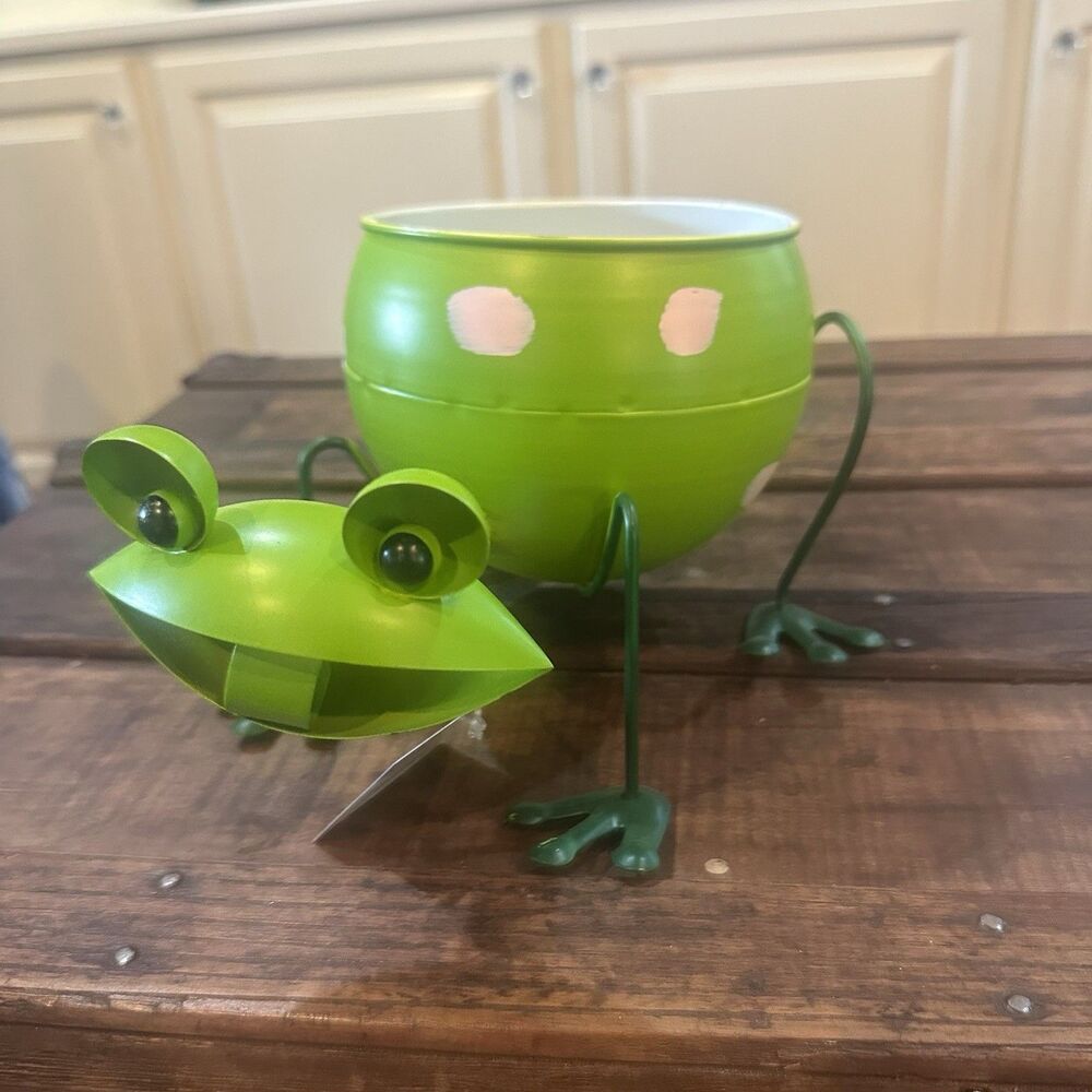 NEW Metal Frog Planter Spring Loaded Head Bobble Garden Home Decor
